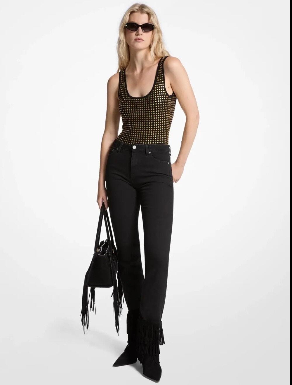 Michael Kors Studded Viscose Blend Bodysuit